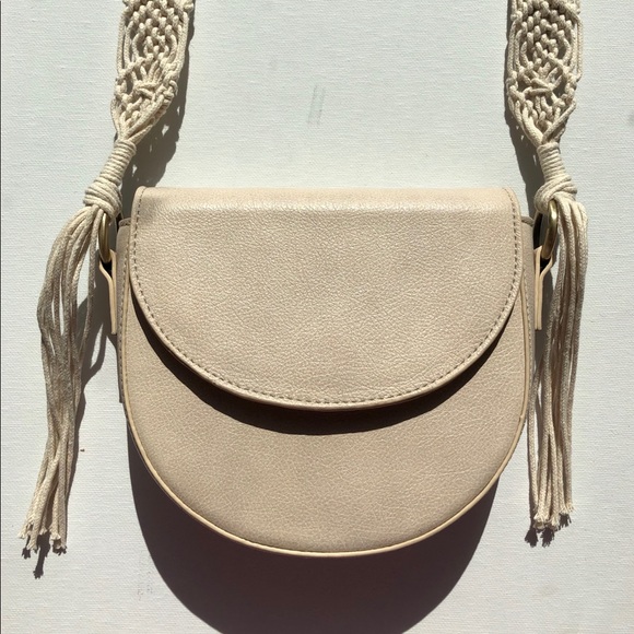 Saddle Bag with Macrame Strap - Ivory - Picture 2 of 5